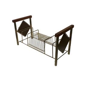 Mid Century Vintage‎ Vinyl 45 Record Rack Holder Gold Metal Wood Holds 40 Discs